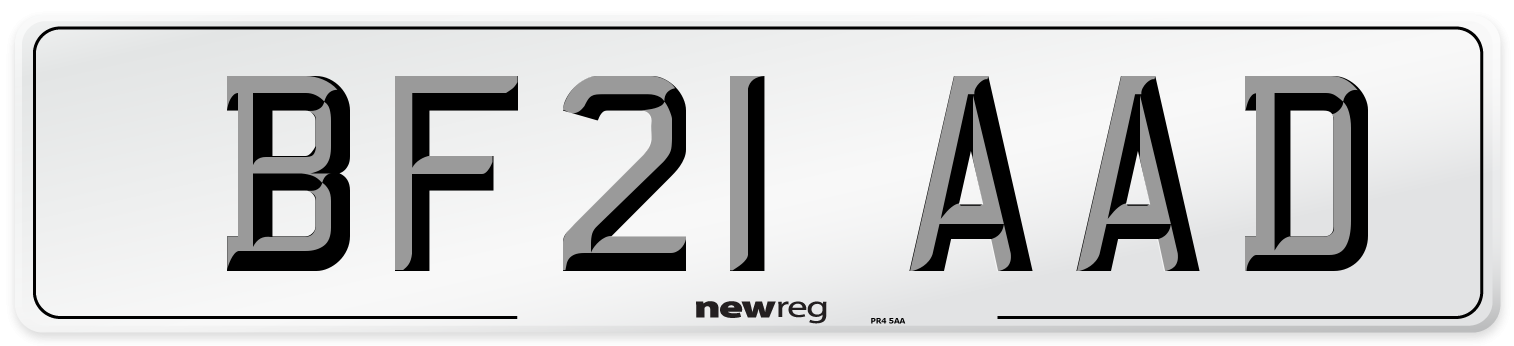 BF21 AAD Number Plate from New Reg